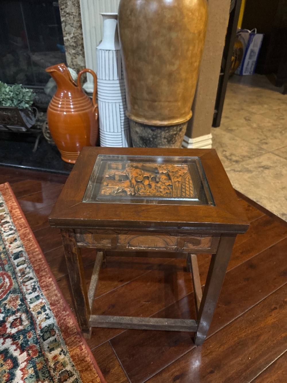 Vintage Small Hand Carved Chinese Hardwood Nesting Table.  16”T x 13”L x 11”W